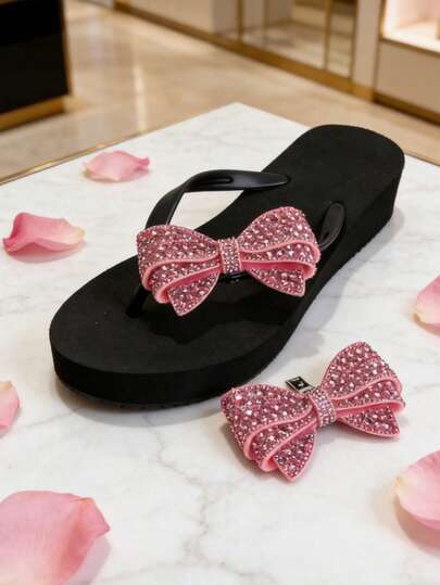 2pcs Pink Rhinestone Embellished Cute Bow Decor, Fashion Elegant Classic DIY High Heels, Sandals, Sneakers, Brooch, Bag Clips, Versatile Home Accessories Suitable For Stylish Women