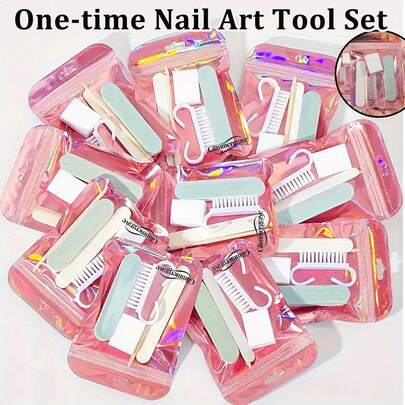 Glimmergrave Bộ dụng cụ làm móng dùng một lần, bao gồm khối chà nhám, đá bọt mini, miếng đánh bóng ngắn, que gỗ, cọ sừng.