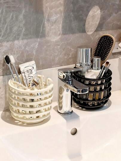 1个豪华桌面化妆品收纳盒，化妆刷架，浴室收纳，面巾架，客厅遥控器篮，多功能收纳筒