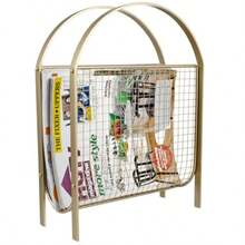 MyGift Revistero con Estructura de Metal en Tono latón y cuadricula de Metal. Revistero con diseño clásico en Tono latón y con Malla de Metal - latín - Ver 3