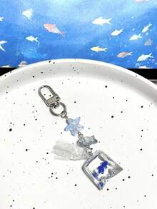 可爱海洋蓝1件海洋蓝鱼包可爱手机挂绳吊坠钥匙扣海星CCD挂链配饰金鱼生日礼物派对春季 - 藍色 - 查看 1