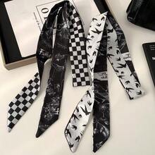 2/6/9条装黑白高端时尚140厘米长围巾，ins风窄围巾，女士围巾，波点格纹丝带发带，发带/腰带 - 多色 - 查看 6