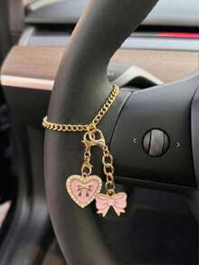 1件优雅可爱心形蝴蝶结方向盘装饰链，锌合金汽车挂件，甜美汽车配件，女士礼物，母亲节礼物，汽车内饰装饰 - 多色 - 查看 13