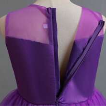 女童无袖网眼公主拖尾连衣裙，儿童派对礼服 - 紫色 - 查看 9