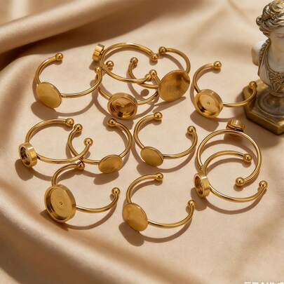 10个不锈钢时尚圆形底座戒指托，适用于宝石镶嵌，打造迷人戒指，DIY珠宝制作配件，适合日常佩戴