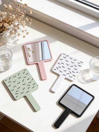 可爱睫毛便携式旅行化妆镜，使用方便，风格优雅，适合居家、浴室、卧室化妆和装饰，也适用于约会、派对、教室、室内、室外、圣诞节等场合。