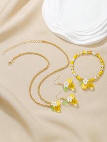 4 件套迷人彩色方块水钻心形装饰首饰套装 适合女士 情人节、妈妈、母亲、母亲节、礼物 - 彩色 - 查看 3