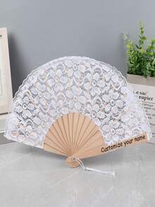 1pc Customized Lace Folding Fan, Exquisite Hollow Lace Foldable Fan, Vintage Palace Style Dance Fan, Classical Double-Layer Lace Fan For Wedding, Lolita Lace Fan, Tassel Folding Fan, Performance & Daily Use, Customized Wedding Accessory - Multicolor - View 4