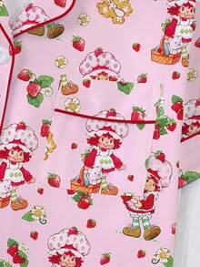 Women's Sleepwear And Home Wear, Soft Sleep Tops And Casual Shorts With Pockets, Patterned Printed Lapel Short Sleeved Shorts, All Season Use - 粉色 - 查看 7