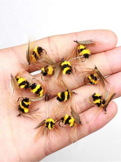 2 piezas de señuelos de pesca con mosca realistas de abeja, ganchos de crankbait para la pesca de lubina, carpa, brema y accesorios de pesca
