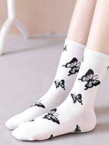 5双装男士蝴蝶图案船袜，秋季款 - 黑與白 - 查看 4