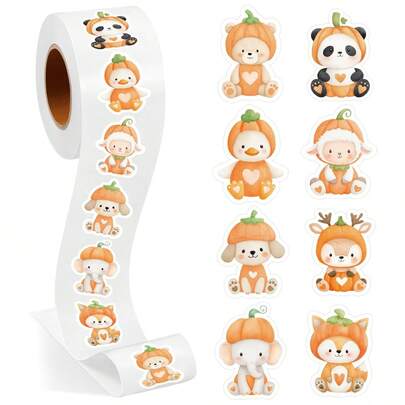 500张橙色帽子动物涂鸦贴纸，1英寸大小，8种卡通图案，可用于信封、杂志、手机壳、水杯、电脑头盔、剪贴簿DIY装饰、节日派对礼品包装，PVC防水贴纸，剪贴簿用品，文具，趣味贴纸，Kindle