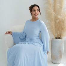1Pcs Women's New Pure And Alluring High-End Round Neck Slim Fit Long Sleeve Dress - Xanh da trời - Xem 5