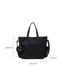 Nueva bolsa de lona de moda casual con patrón de corazón y múltiples bolsillos para mujer con monedero - Negro - Ver 11