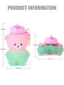 Cute Bear Collapsible Silicone Kids Water Bottle 600ml, Platinum, Foldable &5-Level Drop Resistant, Carabiner Clip, Leakproof | Gift, Festival Special, Back To School, Easter Basket, Christmas Stocking Stuffer For Boys Girls Toddler - Multicolor - View 5