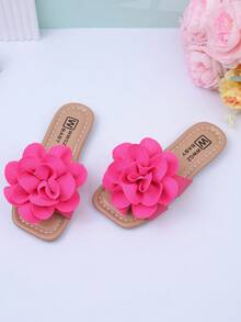 1 Pair Girls Floral Pattern Soft Nappa PU Leather Slippers, Suitable For Comfortable Summer Wear - Hot Pink - View 6