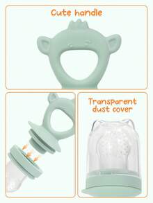 4 piezas Alimentador de bebé con frutas y verduras con mango, herramienta de alimentación complementaria, incluye 3 tetinas, juguete de dentición con forma de oso de dibujos animados para bebés - Multicolor - Ver 7