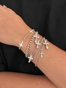 5件套哥特朋克风3D十字架吊坠链条金属手链套装，摇滚范儿，休闲简约，街头风，度假，派对，情侣时尚配饰礼品 - 手鍊 - 查看 10