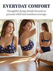 1pc Women's Comfortable Printed Soft Cup Wireless Bra - Royal Blue - View 4