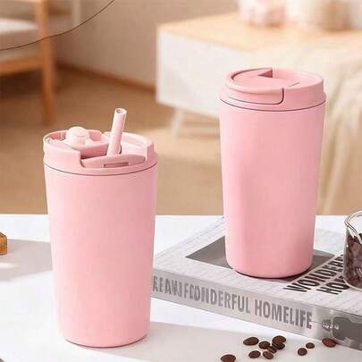 1pc New 304 Stainless Steel Cup With Straw Features A Cute And Minimalist Design,Keeps Drinks Hot Or Cold, Leak-Proof Travel Mug Perfect For Gym,Work, And Driving Suitable For Home,Office,And Outdoor Use Also Makes An Ideal Gift For Friends,Birthdays,Or Christmas