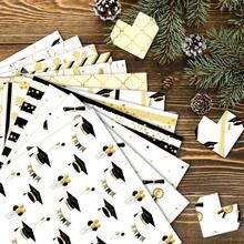 12pcs Graduation Theme Scrapbook Paper Pad, 6X6 Inches Decorative Craft Paper With Graduation Cap Pattern For Card Making, Origami & Photo Album Decor, Scrapbooking Supplies - B - View 4