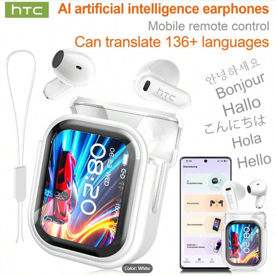 HTC NE20 AI AT WS Wireless Translator Earbuds 6.0 Offers Real-Time Translation In 134 Languages With Display, Ideal For Sports, Running, And Work, High-Fidelity Earbuds - Xem 1