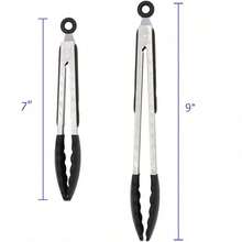Black Kitchen Tongs,Heat-Resistant 600°F,Premium Silicone,Non-Stick Stainless Steel BBQ Cooking Grilling Locking Food Tongs, Non‑Slip & Non‑Scratch, For BBQ, Grill, Salad, Frying, Baking, Air Fryer,7-Inch / 9-Inch - 黑色 - 查看 3