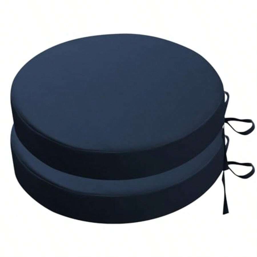 SK Studio - Juego de 2 cojines redondos para sillas de exteriores para muebles de patio impermeables con lazos ajustables para sofá sofá jardín color azul marino 16 x 16 x 2 pulgadas - Azul marino - Ver 1