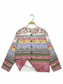 Fashionable New Floral Printed Round Neck Long Sleeve Cardigan For Women, Versatile Digital Print Lightweight Sweater Top, Autumn/Winter Vacation - 彩色 - 查看 4