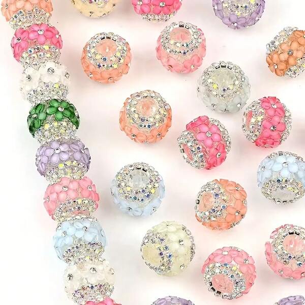 5pcs Acrylic Flower Ball Beads, Shiny Center - Random Color Mix, Suitable For Jewelry Making, Crafts, Beaded Pens, Keychains, Necklaces, Phone Chains - Handmade Craft Materials, Jewelry Making Beads