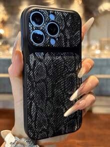 高端蛇皮纹理保护手机壳，适用于 17 Pro Max、16、15、14 Pro Max/16 Pro Max，柔软防摔，男女通用，秋冬新品 - 黑色 - 查看 3