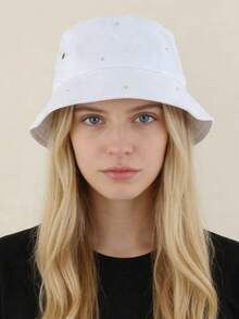 Fashionable Street Style Rhinestone Bucket Hat, Women's Casual Vintage Washed Bucket Hat, Foldable Handmade Rhinestone Sun Protection Hat For Spring & Summer,Beach,Travel - Rhinestones - View 8