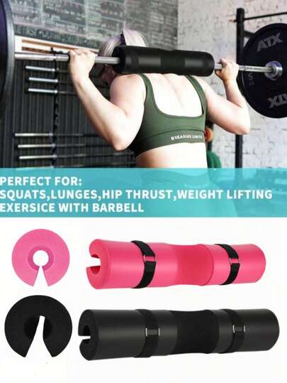 深蹲垫/杠铃垫，适用于深蹲、弓步、臀桥等多种训练动作 - 泡沫海绵垫可缓解训练过程中颈部和肩部的压力 - 标准尺寸（1个杠铃肩垫和2根绑带）多种颜色可选