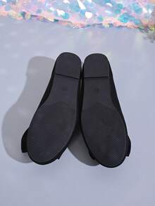 女士黑色复古蝴蝶结平底鞋，金属扣圆头芭蕾舞鞋，防滑透气一脚蹬鞋，适合通勤、聚会、居家休闲等场合。 - 黑色 - 查看 8