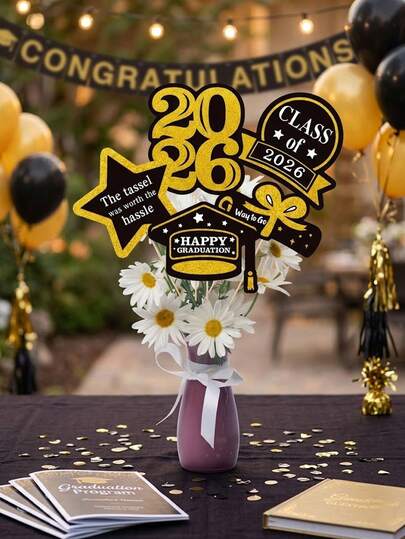 5件套2026毕业派对花瓶插片，彩色毕业帽五角星2026图案纸质装饰，毕业祝贺派对装饰，DIY花瓶插片和蛋糕装饰，毕业派对小礼物，毕业花瓶装饰，家居装饰，桌面装饰，摄影背景装饰，毕业礼物