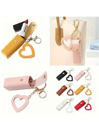 便携式口红收纳盒，带镜子和保护盖 - 小巧的化妆包，可收纳口红、润唇膏和钥匙扣，旅行必备化妆品整理盒，可爱便携，方便随身携带。