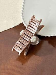 1件装女士艺术复古油画纹理花朵发夹新款珍珠发夹圆盘鲨鱼夹发爪头饰发饰 - 彩色 - 查看 5