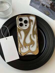 Metallic Phone New Fashion Silver Matte Spray Oil Cool Hollow Flame Pattern Shockproof TPU Protective Phone Cover Compatible With Iphone11/12/13/14/15/16/17 PROMAX - 香檳色 - 查看 8