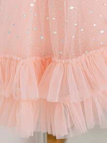 Váy nơ trễ vai lưới xếp nếp thanh lịch dành cho bé gái, thích hợp cho các buổi khiêu vũ ở trường, tiệc sinh nhật - Hồng - Xem 9