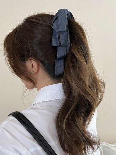 优雅蝴蝶结发夹 - 时尚布艺香蕉发夹，纯色马尾辫发圈及发饰，爪夹