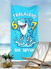 1pc Personalized "67" Cartoon Shark Beach Towel, "SIX SEVEN" Printed Super Soft Quick-Dry Large Beach Towel, Suitable For Bathroom, Swimming, Fitness, Yoga, Camping, Soft And Comfortable Microfiber Towel, Lightweight And Portable, Windproof And Sun-Proof, Summer Travel Sand-Proof, Beach Resort Essential Gift Shawl Beach Towel (Single-Sided Printing) - Cartoon Shark - View 1