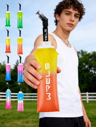  1 Set WRELS Foldable Water Bottle With Straw, Leak-Proof, Lightweight, Silicone Material, Portable, Suitable For Running, Fitness, Cycling, Camping, Outdoor Sports And Bicycle Accessories