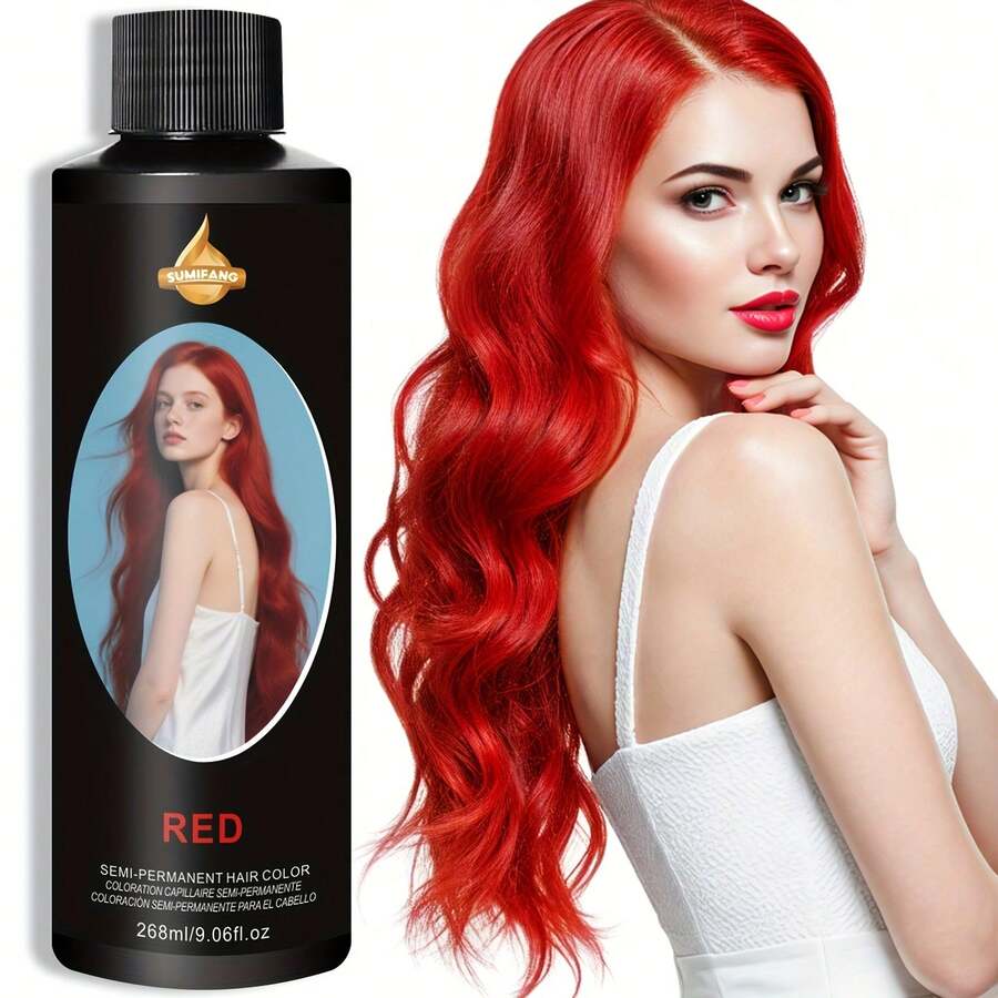 SUMIFANG Pewarna Rambut Multiwarna Tahan Lama 268ml, Pewarnaan Lembut dengan Konsentrasi Warna Tinggi, Bahan Tidak Iritasi, Mengurangi Kerusakan Rambut, Saturasi Warna Tinggi, Tampilan Transparan dan Elegan, Mudah Digunakan - Merah - View 1
