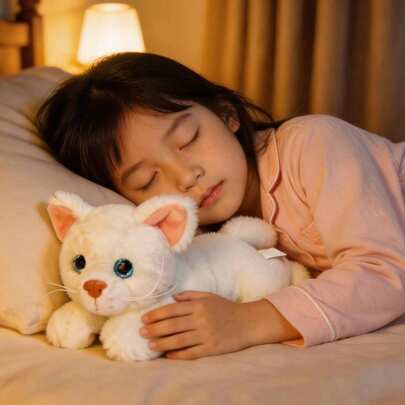 1pc Soft Cute Lying Cat Plush Doll Doll, Adorable Kitty Stuffed Animal Pillow, Desktop Decor Gift For Women, Holiday Present