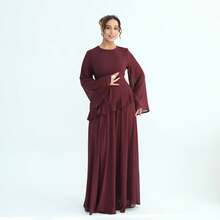 1Pcs Women's New Pure And Alluring High-End Round Neck Slim Fit Long Sleeve Dress - 酒紅色 - 查看 4
