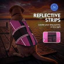 1 pieza Chaleco salvavidas ajustable de alta flotabilidad para perros con tiras reflectantes, dispositivo de flotación durable para mascotas para nadar y navegar, ligero para perros pequeños/medianos/grandes - Morado - Ver 7