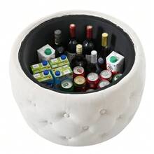 Luxurious 2-Piece Set Of Nesting Stools In Velvet, 4-In-1 Function, Round Storage Footstool With Wooden Shelf, No Assembly Required, Beige (58 Cm X 58 Cm X 38 Cm) - Beige - View 7