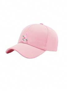 Children's Flower Letter Embroidered Adjustable Baseball Cap Casual Peaked Sun Hat For Kids, Teens & Youth 3-16 Years Old - Baby Pink - View 6