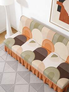 1pc Curved Printed Sofa Bed Cover, Skirt Design, Made Of Polyester Fiber Elastic Fabric, Fully Covered Design, Suitable For All Seasons, Simple And Modern - Burnt Orange - View 7