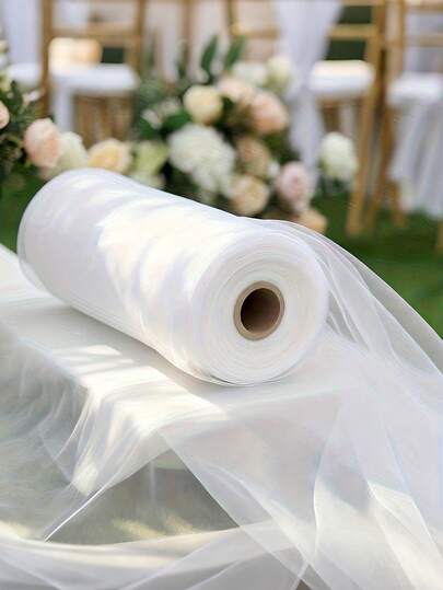 1 Roll Extra Long White Sheer Organza Fabric, Multipurpose For Making Table Runners, Gift Wrapping, Wedding Dress, Celebration Decor, Indoor Decoration, Birthday Party, Chair Bows And Table Flags
